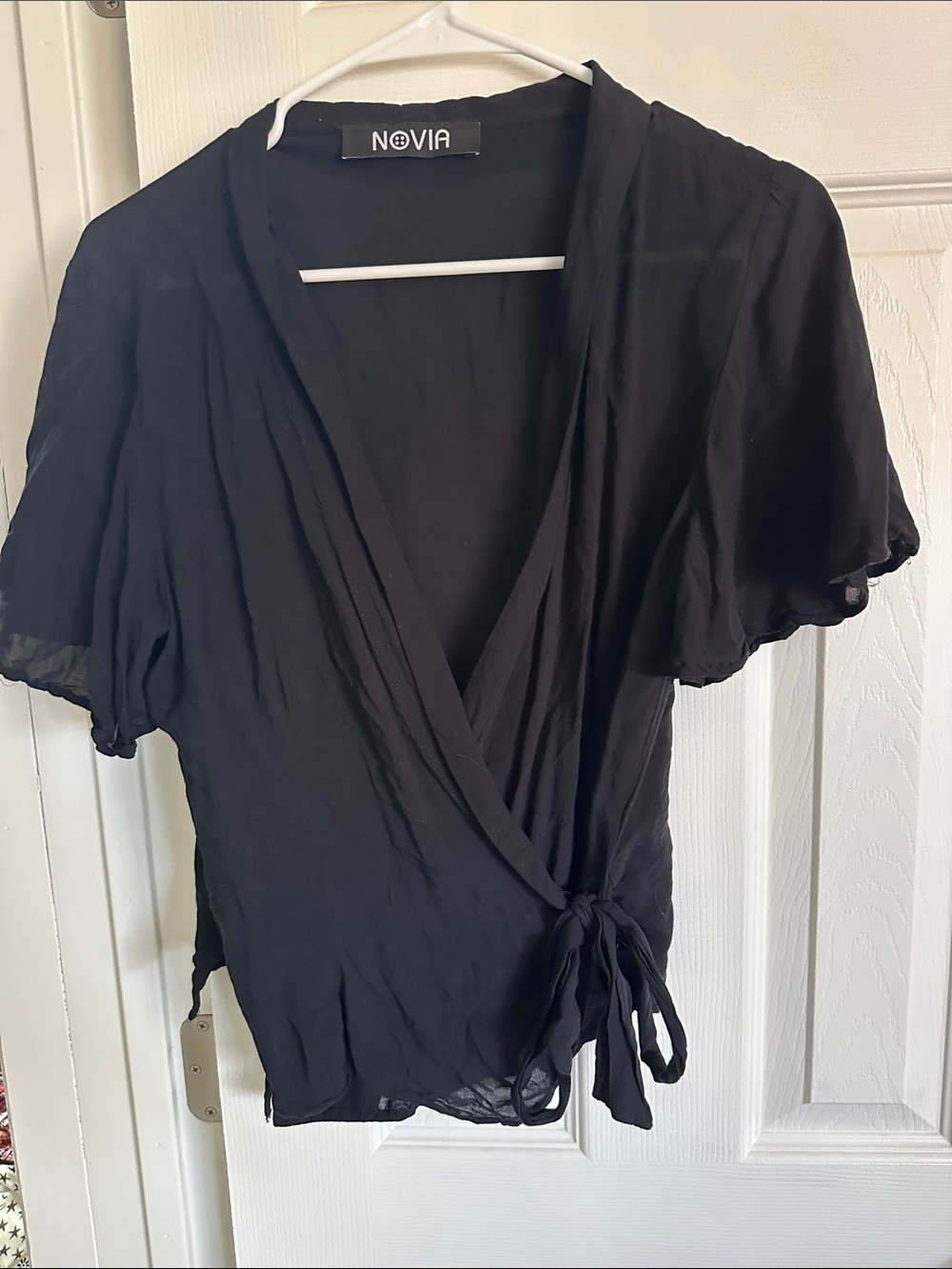Black Wrap Short-Sleeve Top